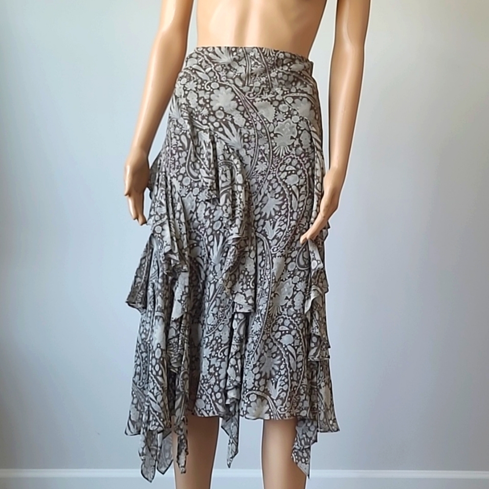 DKNY 100% Silk Ruffle Asymmetrical Skirt
